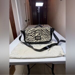 $395 TOUS zebra print calf hair and patent leather bag purse